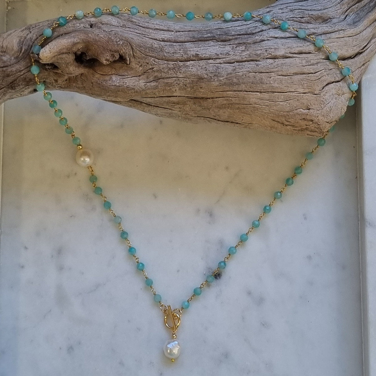 Duco Amazonite & Freshwater Pearl Necklace