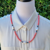 Corail Apricot Coral, Lapis, Turquoise and Pearl Necklace