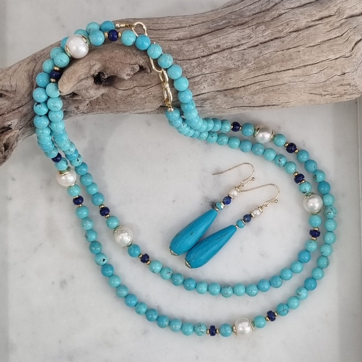 Camille Turquoise, Lapis Lazuli and Pearl Necklace