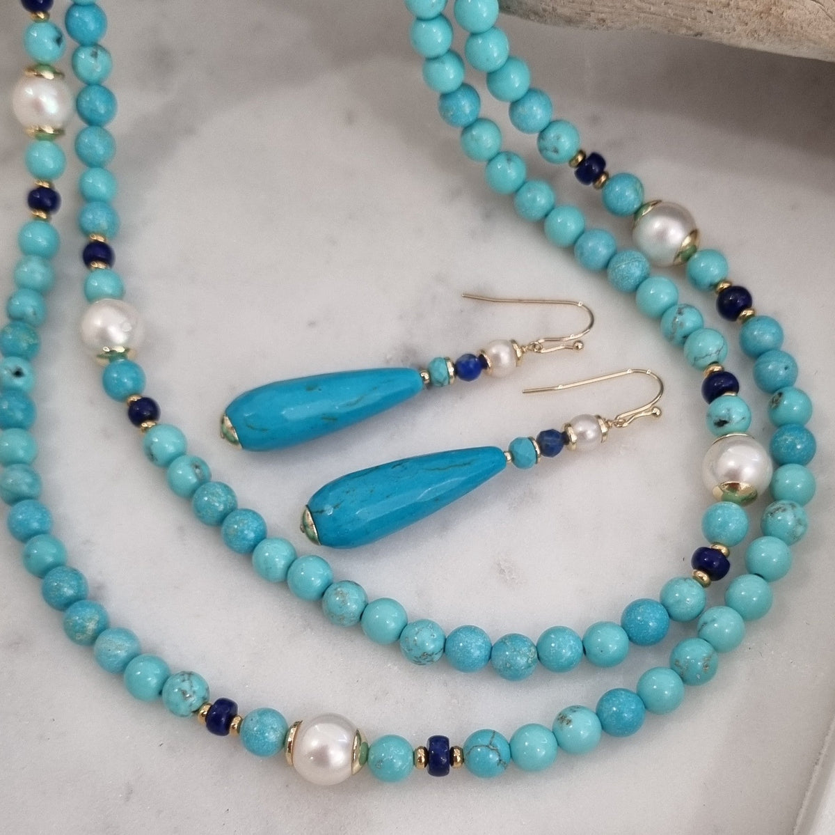 Camille Turquoise, Lapis Lazuli and Pearl Necklace