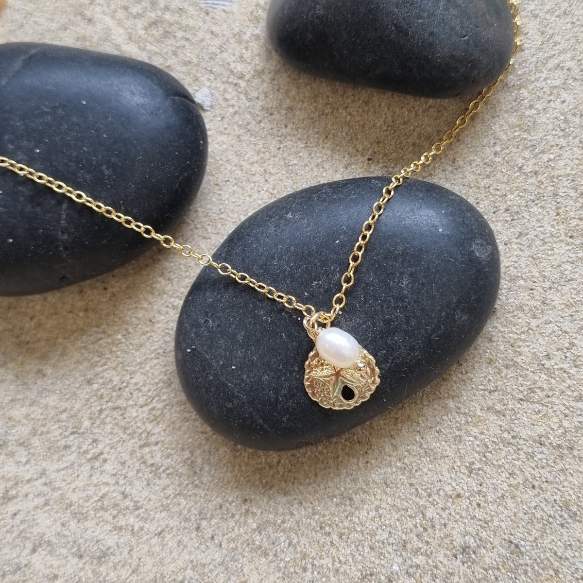 Solarius Sand Dollar Pearl Gold filled Necklace