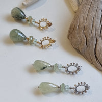 Goddess Prehnite, Green Fluorite Gold or Platinum Earrings