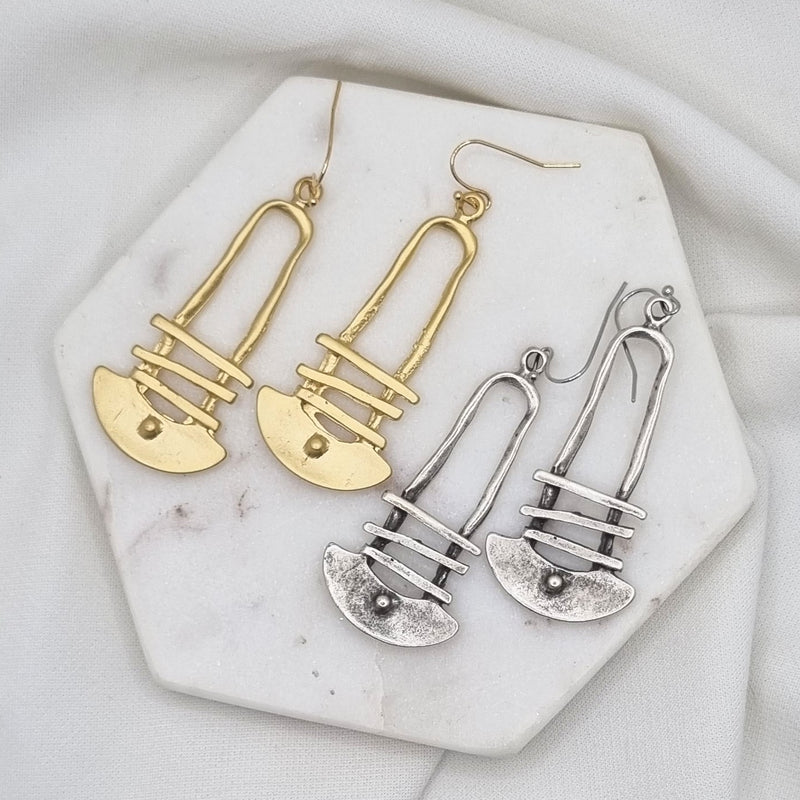 Azal Long Ladder Matt Gold or Silver Earring