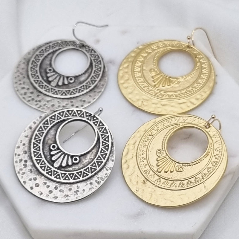 Azal Hollow Round matt gold or silver Earrings