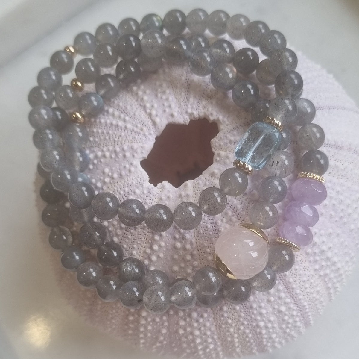 Deva Labradorite Bracelets Blue Topaz, Rose Quartz or Amethyst