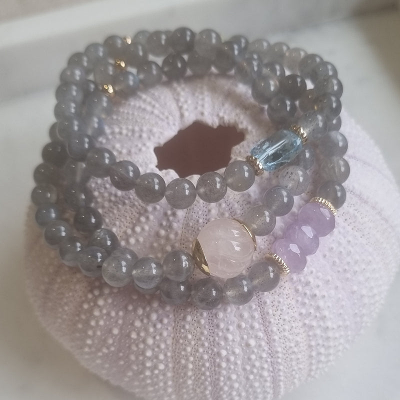 Deva Labradorite Bracelets Blue Topaz, Rose Quartz or Amethyst