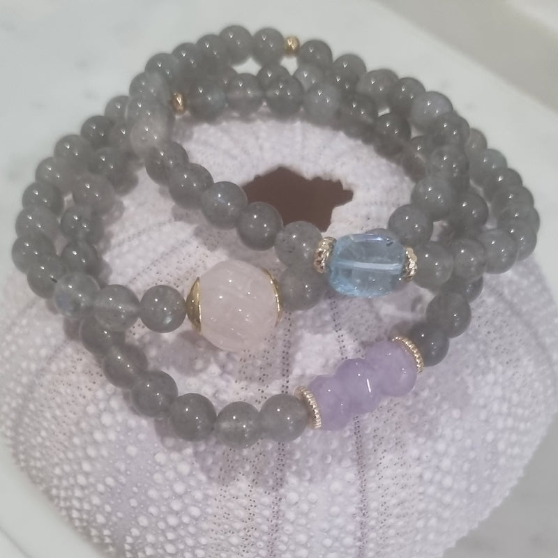 Deva Labradorite Bracelets Blue Topaz, Rose Quartz or Amethyst