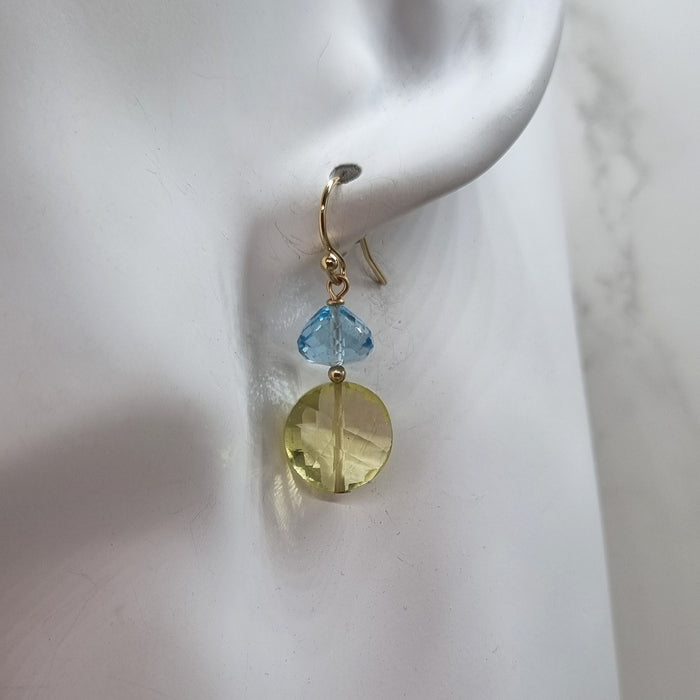 Bespoke Lemon Quartz and Blue Topaz Gold Filled Earrings