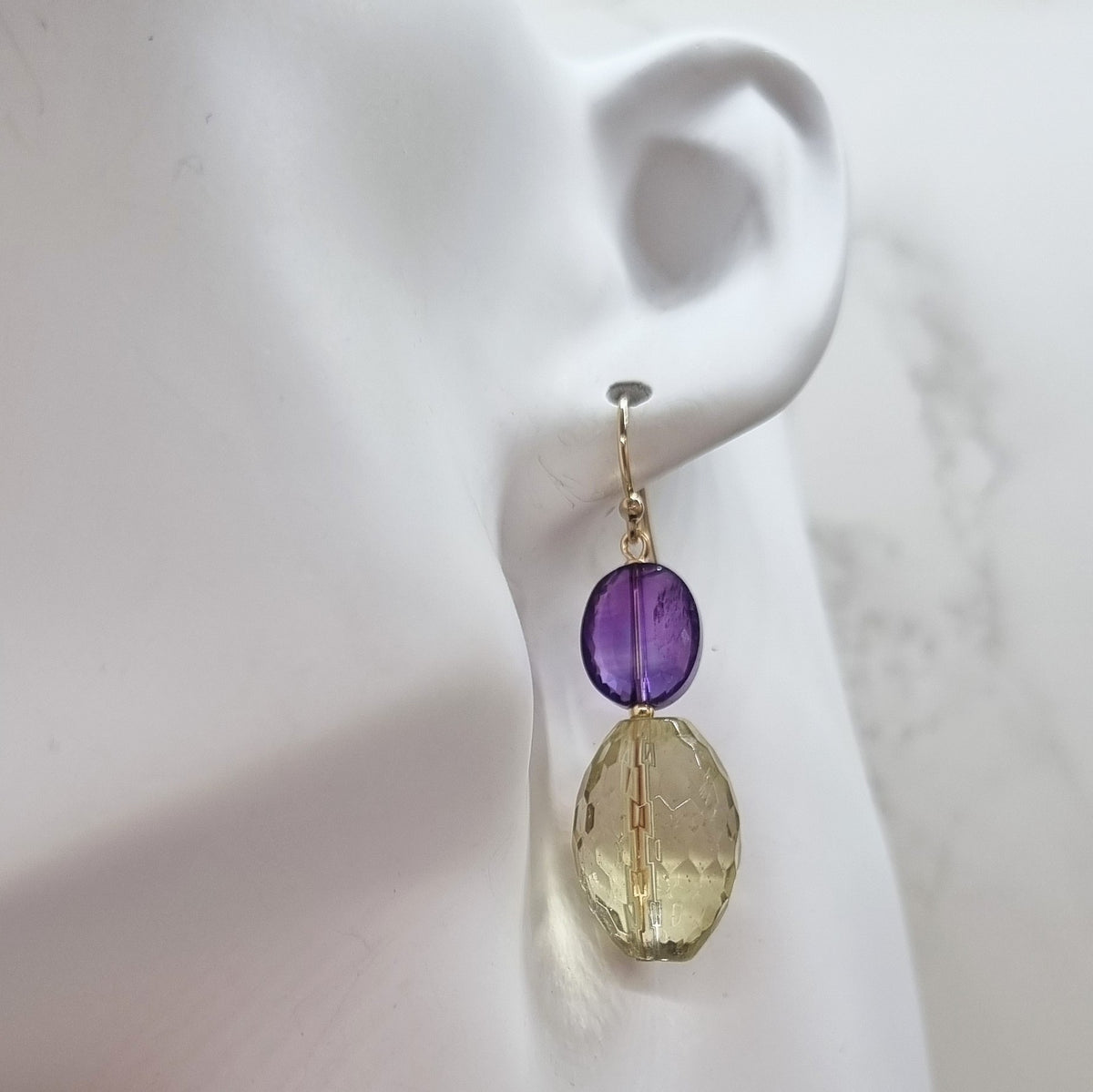 Bespoke Lemon Quartz and Amethyst Gold Filled Earrings