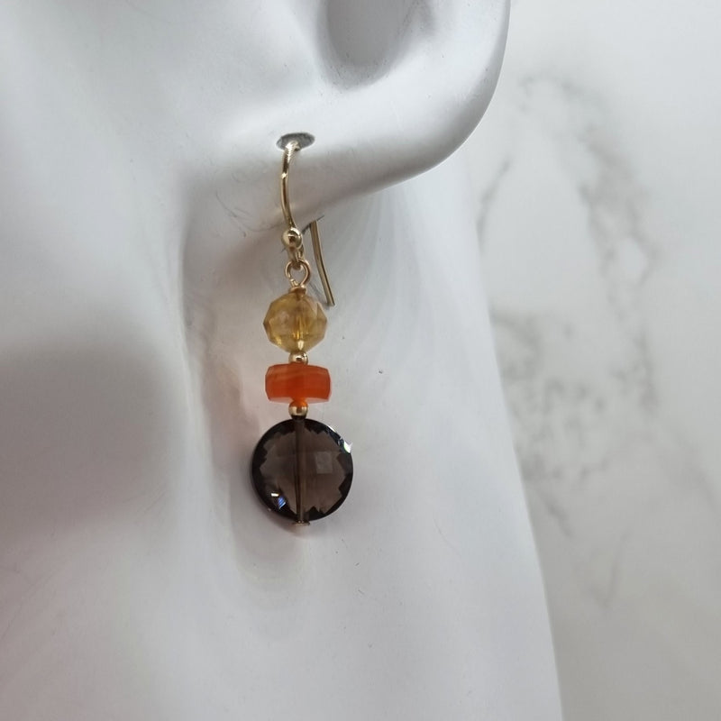 Bespoke Smokey Quartz, Carnelian and Citrine Gold Filled Earrings