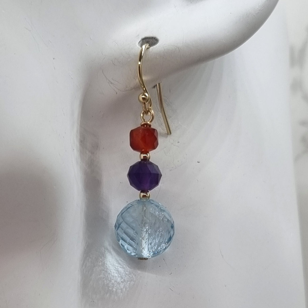 Bespoke Blue Topaz, Amethyst and Carnelian Gold Filled Earrings