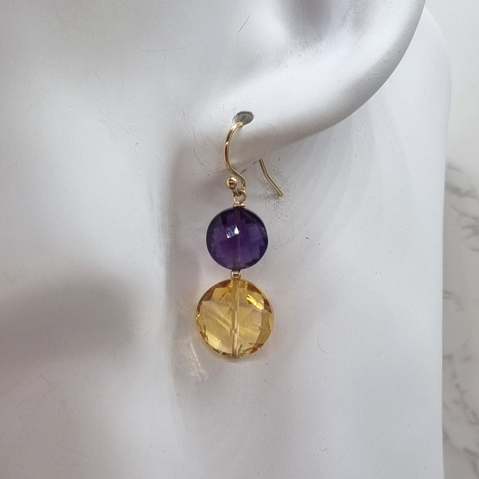 Bespoke Amethyst and Citrine Asymetrical Gold Filled Earrings