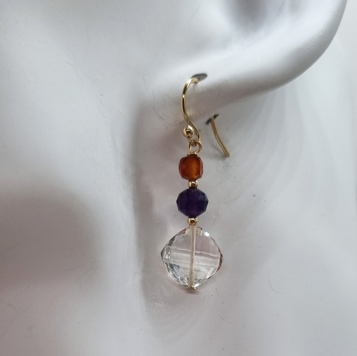 Bespoke Clear Quartz, Amethyst and Carnelian Gold Filled Earrings