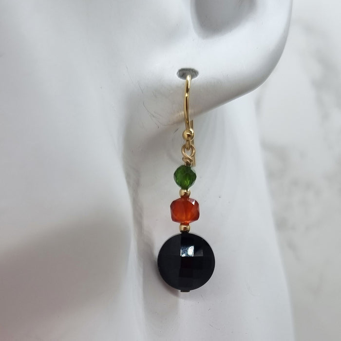 Bespoke Onyx Carnelian and Chrome Diopside Gold Filled Earrings