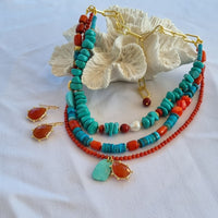 Estadio Turquoise, Coral and Carnelian Necklace