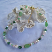 Serenity Chrysophase, Rose Quartz, Green Aventurine and Pearl Necklace