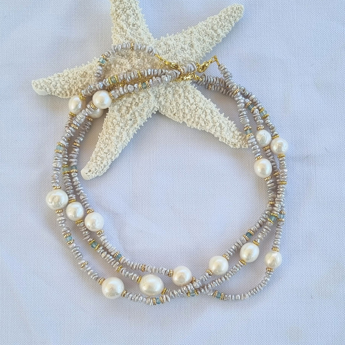 Pacifica Keshi Pearl and Blue Topaz Necklace