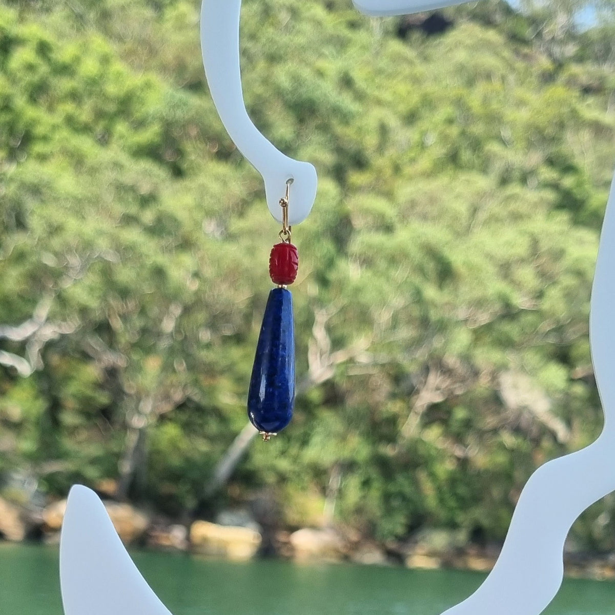 Laguna Lapis Lazuli & Carved Coral Earrings