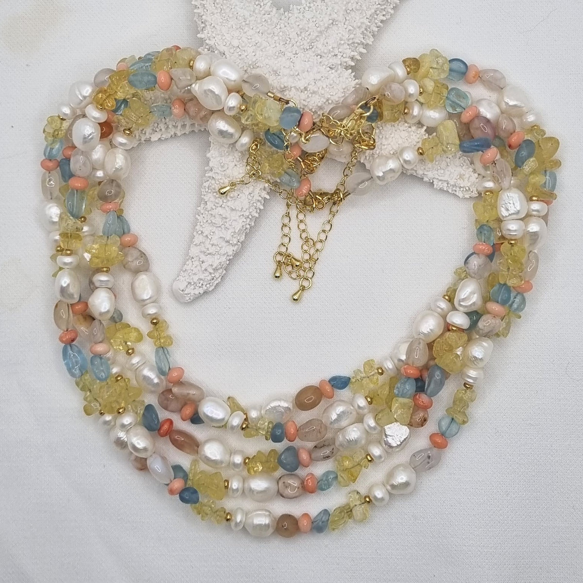 Serenity Citrine, Aquamarine, Coral and Pearl Necklace