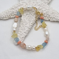 Serenity Citrine, Aquamarine, Coral and Pearl Necklace