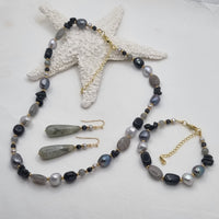 Serenity Labradorite, Spinel, Onyx and Pearl Bracelet