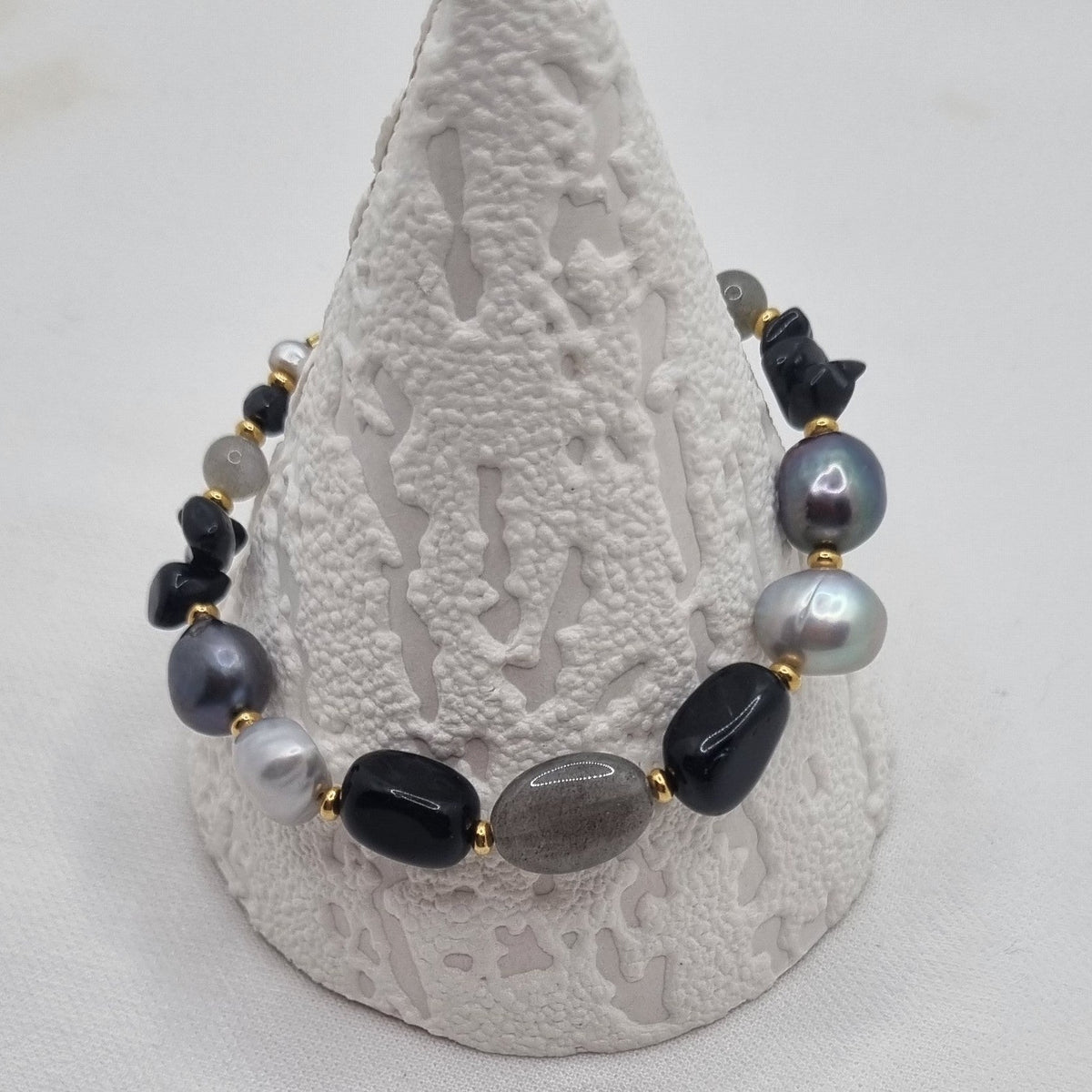 Serenity Labradorite, Spinel, Onyx and Pearl Bracelet