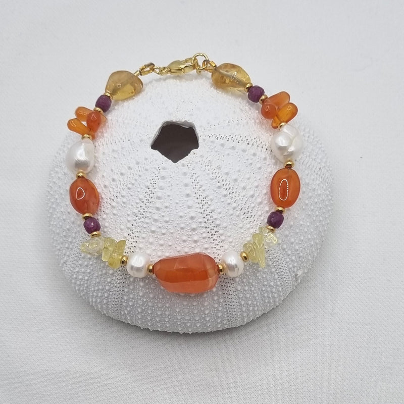 Serenity Citrine, Carnelian, Ruby and Pearl Necklace