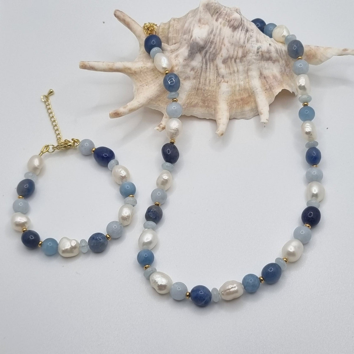 Serenity Aquamarine, Sodalite and Pearl Bracelet