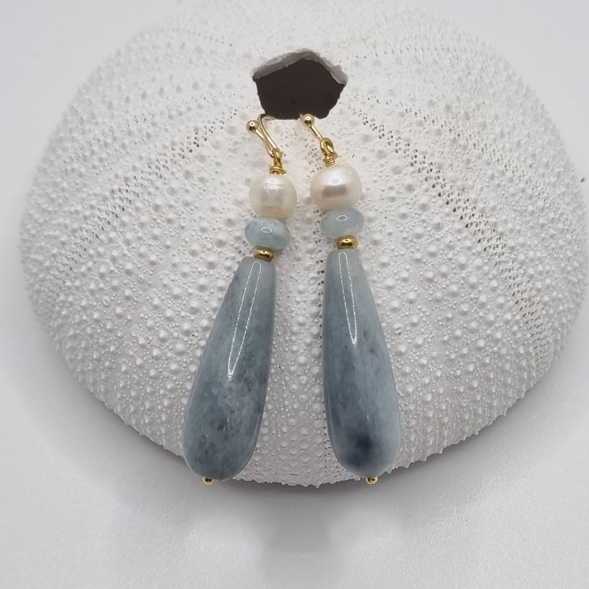 Serenity Agate, Aquamarine and Pearl Earrings