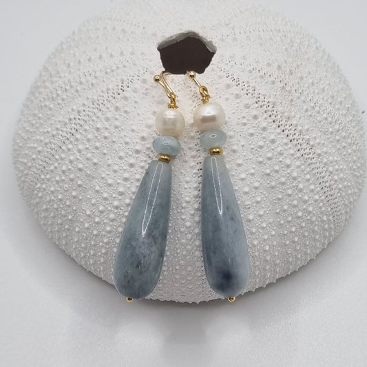Serenity Agate, Aquamarine and Pearl Earrings