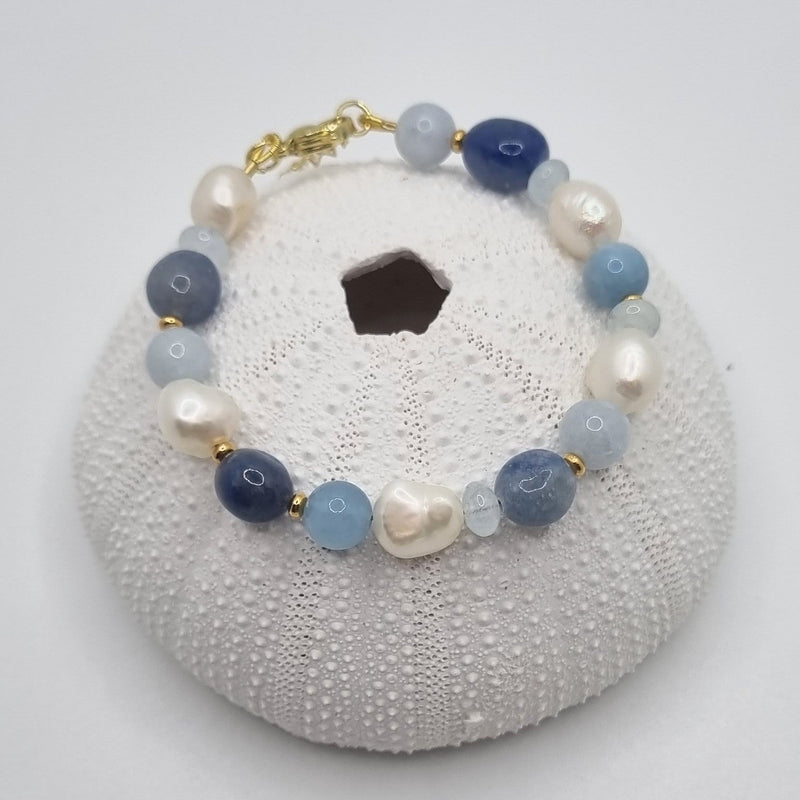 Serenity Aquamarine, Sodalite and Pearl Necklace