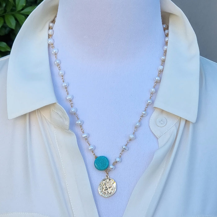 Bria Necklace Freshwater Pearl & Turquoise Necklace