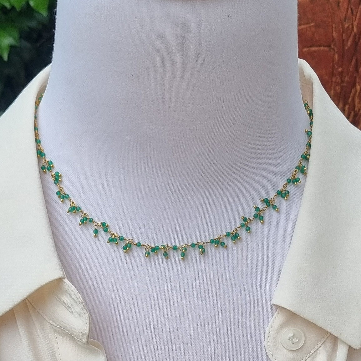 Raindrop multi drop Green Onyx necklace