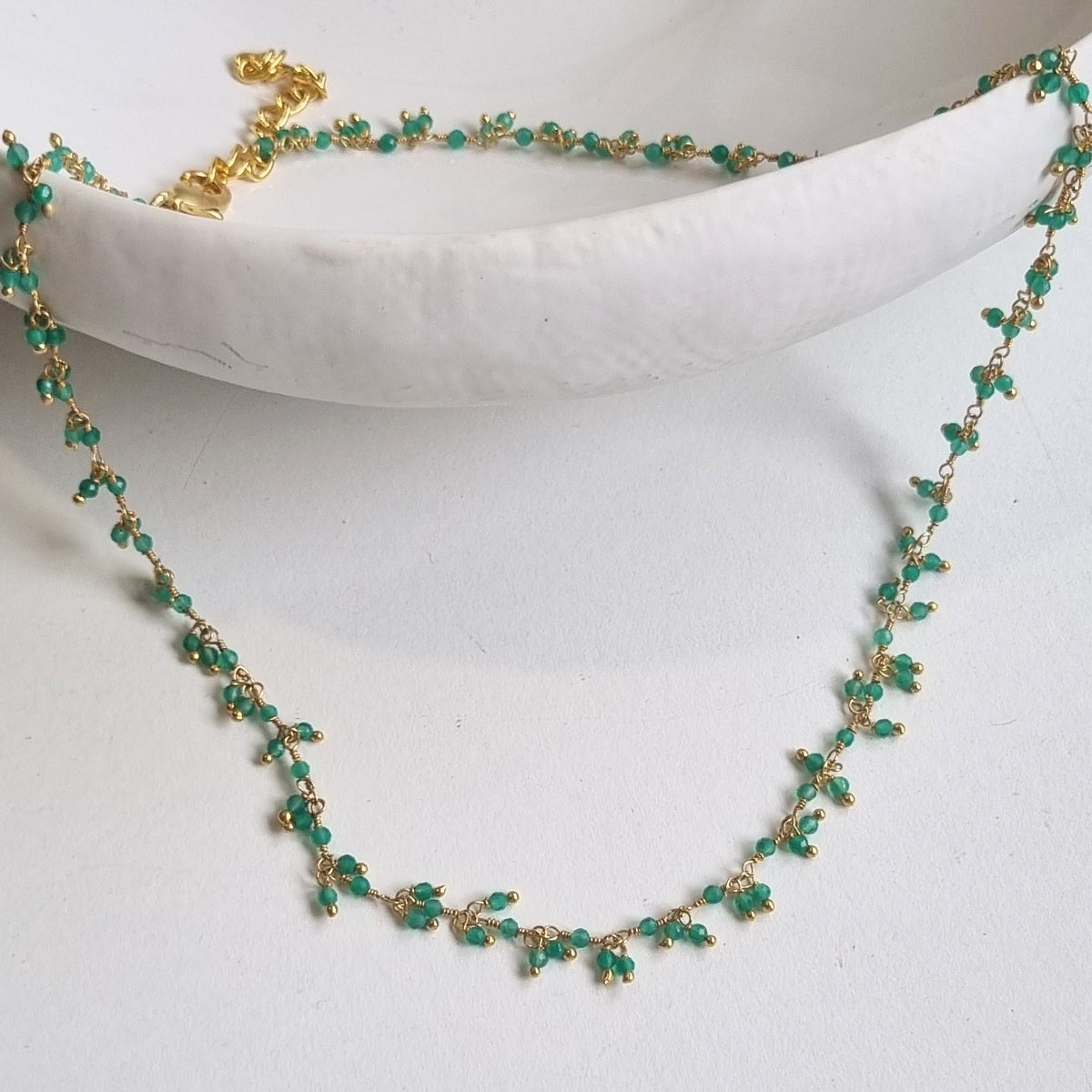 Raindrop multi drop Green Onyx necklace