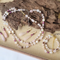 Serenity Rose Quartz, Garnet, Ruby and Pearl Necklace