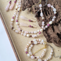 Serenity Rose Quartz, Garnet, Ruby and Pearl Necklace