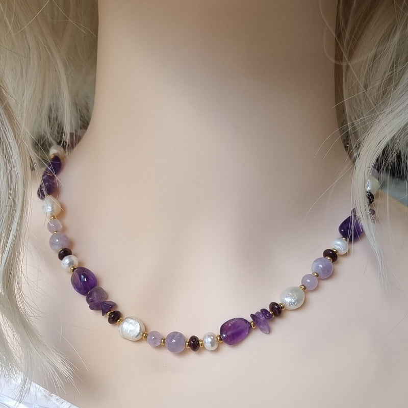 Serenity Amethyst, Garnet and Pearl Necklace