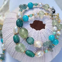 Serenity Amazonite, Prehnite, Apatite and Pearl Bracelet