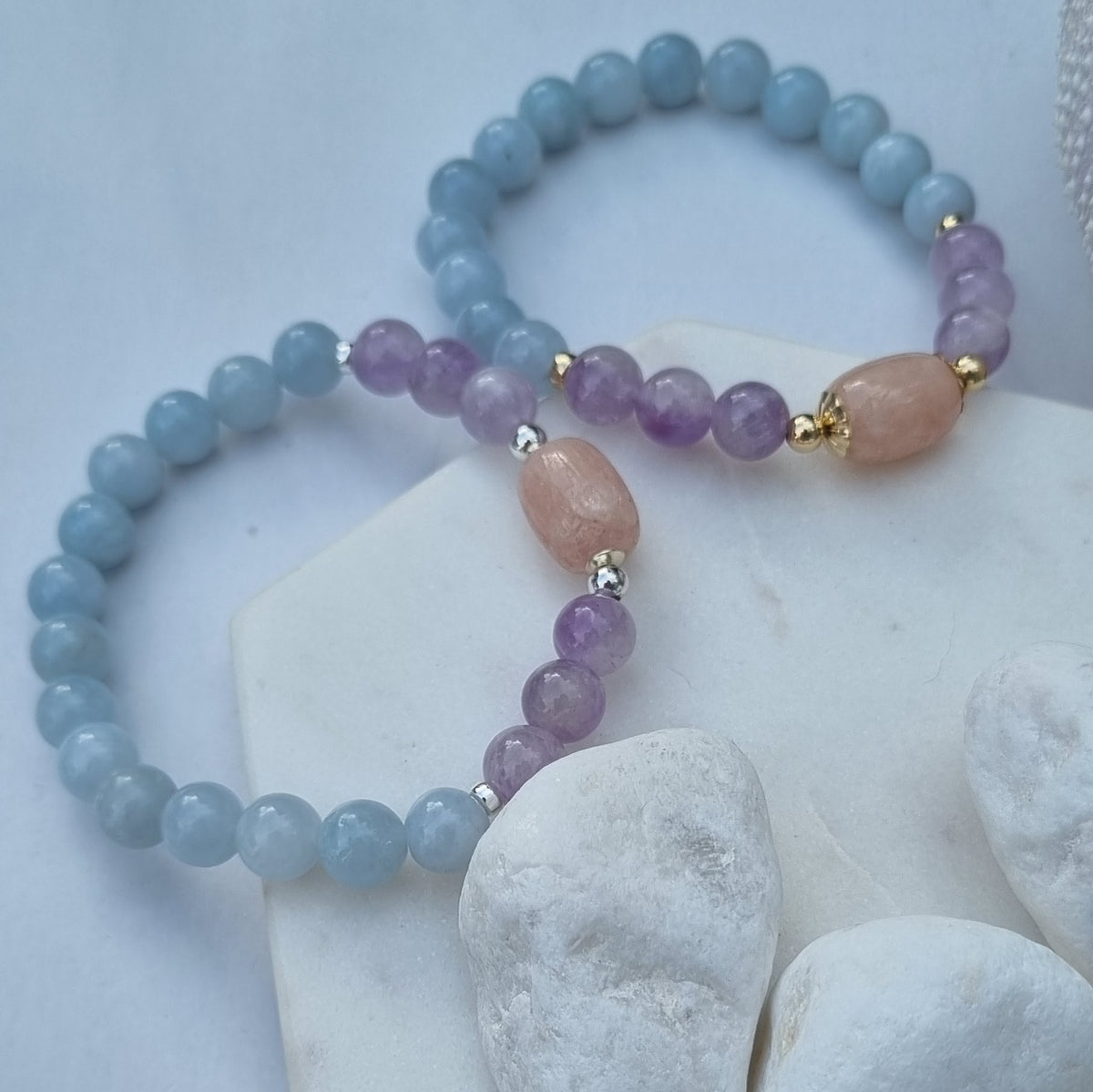 Sarah Aquamarine, Lavender Amethyst and Morganite Silver or Gold filled Bracelet