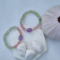 Sarah Prehnite, Rose Quartz and Lavender Amethyst Silver or Gold filled Bracelet