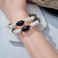 Sarah Labradorite, Moonstone and Onyx Silver or Gold filled Bracelet