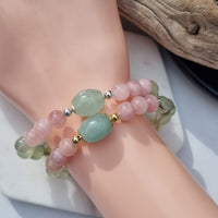 Sarah Prehnite, Rose Quartz and Aquamarine Silver or Gold filled Bracelet