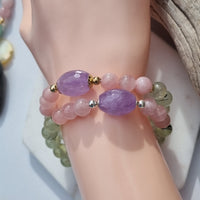 Sarah Prehnite, Rose Quartz and Lavender Amethyst Silver or Gold filled Bracelet