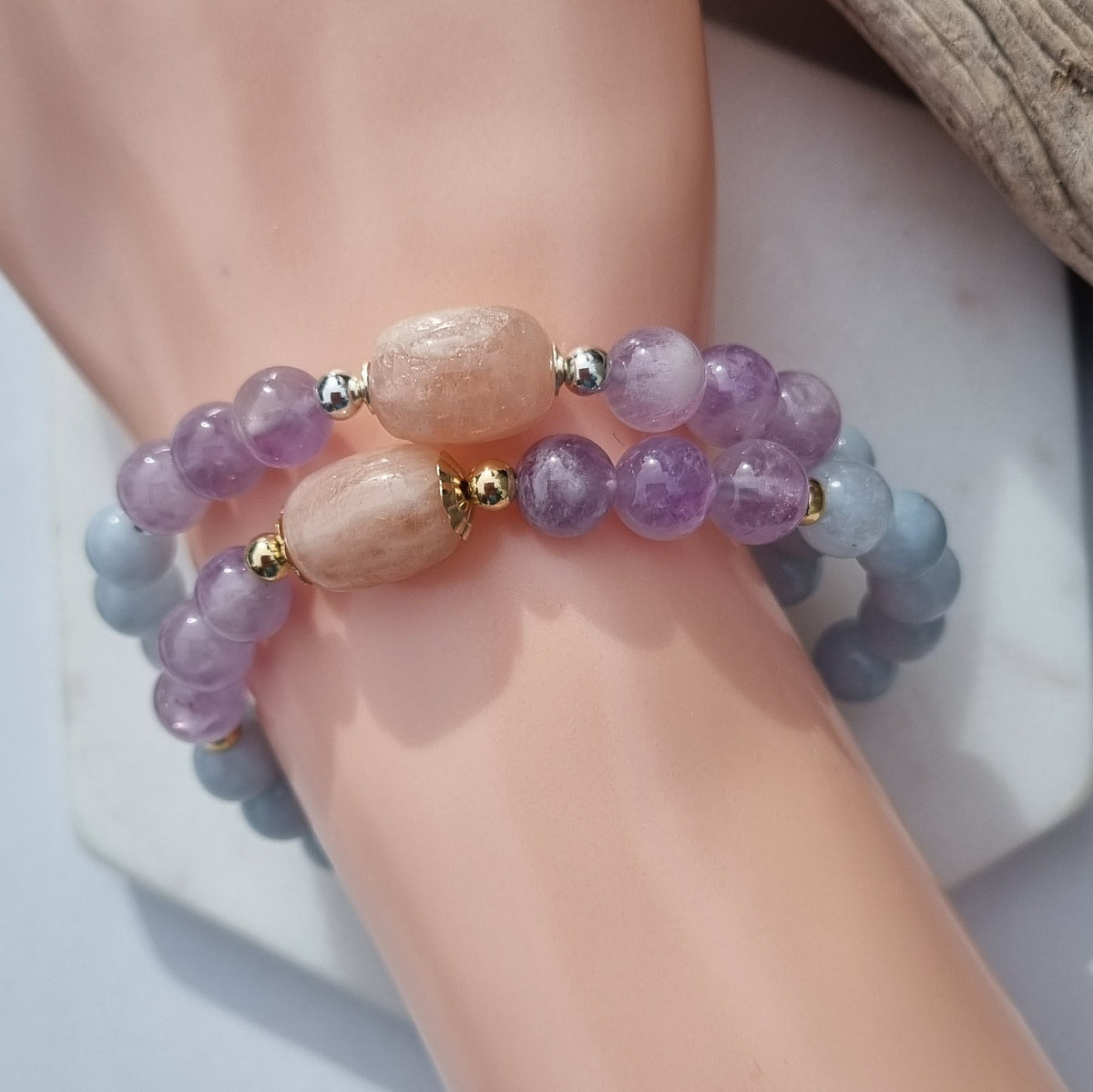 Sarah Aquamarine, Lavender Amethyst and Morganite Silver or Gold filled Bracelet