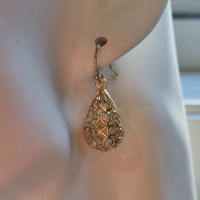 Filligree Gold Teardrop Earrings