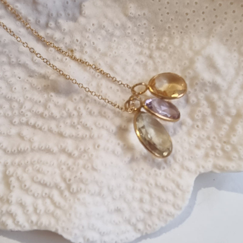 Tatiana 3 Gemstone drop No.7 Citrine, Amethyst & Green Amethyst one only