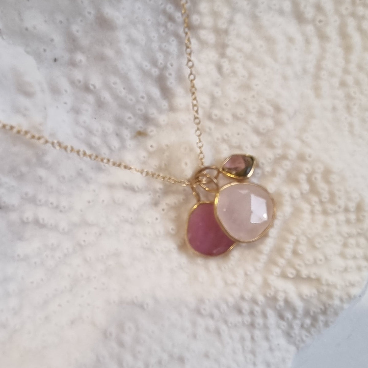 Tatiana 3 Gemstone drop No.8 Rose Quartz and Tourmaline Necklace one only