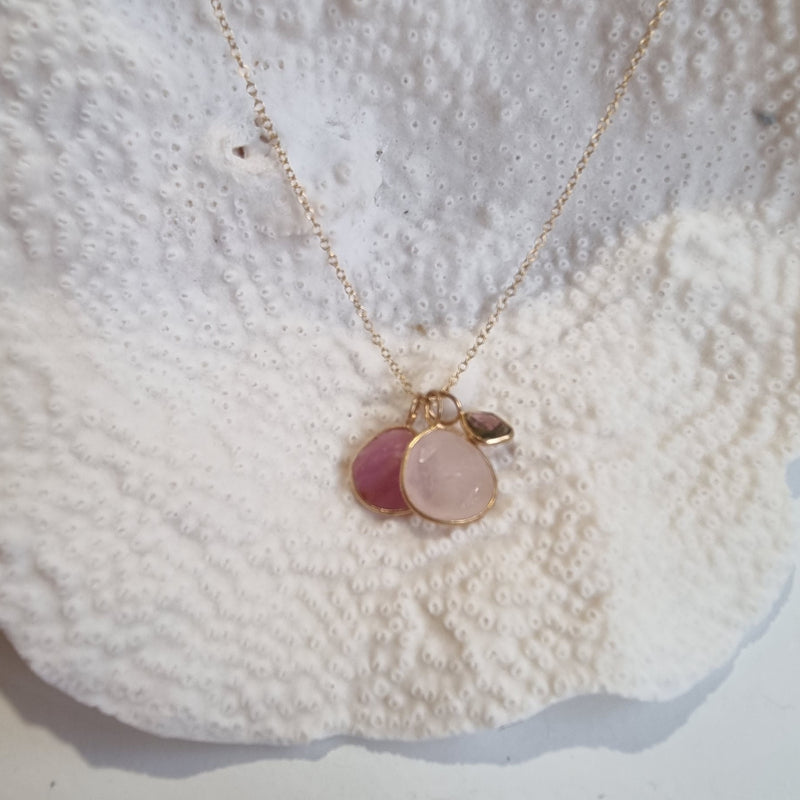 Tatiana 3 Gemstone drop No.8 Rose Quartz and Tourmaline Necklace one only