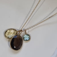 Tatiana 3 Gemstone drop No.9 Smokey Quartz, Lemon Quartz and Blue Topaz Necklace one only (Copy)