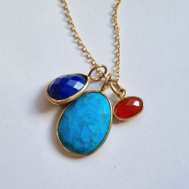 Tatiana 3 Gemstone drop No.12 Turquoise, Lapis Lazuli and Carnelian one only